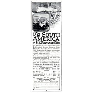 1924 Muson Steamship Lines South America Vintage Print Ad Ocean Liner Wall Art